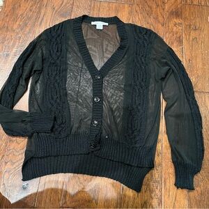 Sans Souci Black Sheer Knit Cardigan with Cable Details NWOT
